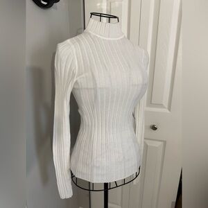 White Ribbed Turtleneck Sweater